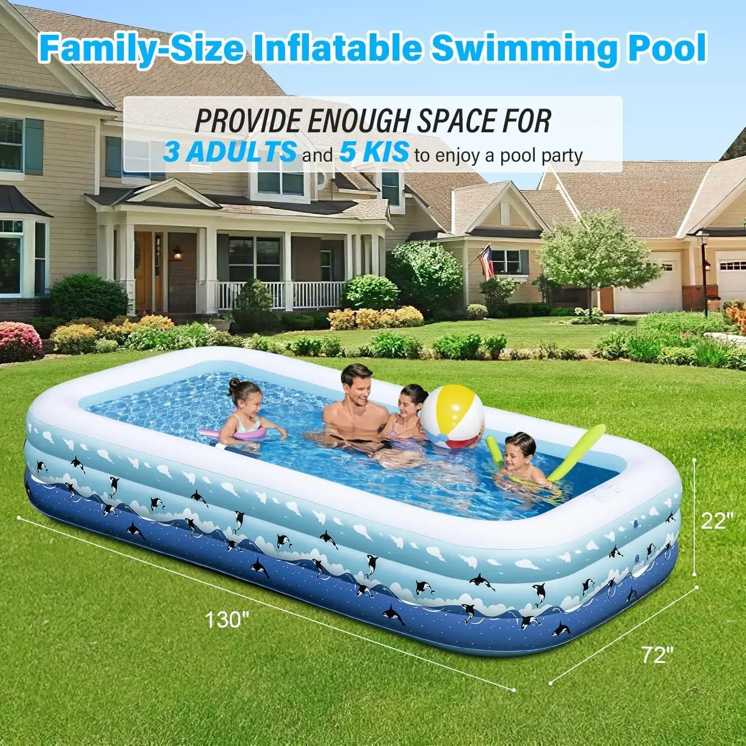 Large BlowUp Pool InflatableSwimmingPool for Adults, Full-Sized Above Ground Swimming Pools for Backyard Garden Water LawnIndoor