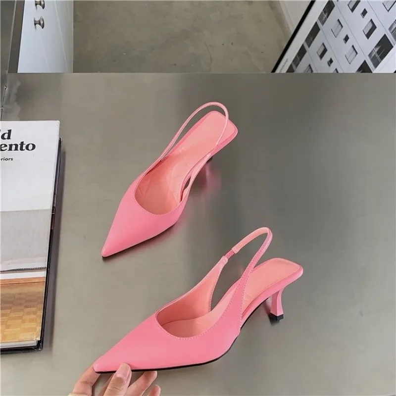 Design Pointed Toe Women Sandals 2024 New Arrivals Black White Summer Dress Shoes Thin High Heels Elastic Band Ladies Party Mule