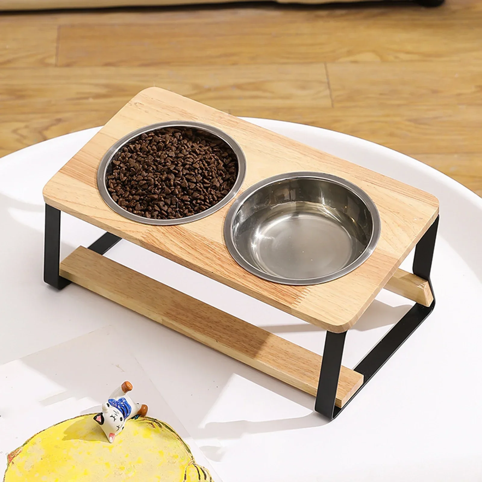 Elevated Pet Bowls Raised Cat Feeder Lightweight Kitty Dishes with Bamboo Stand Cat Feeding Bowls for Small Dogs and Cats