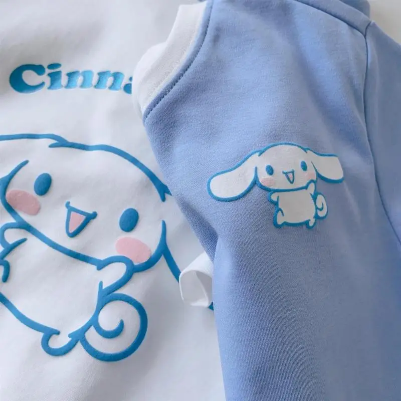 Sanrioed dziecięca bawełniana koszulka z krótkim rękawem Kawaii Cinnamoroll Girl Cartoon Fashion w stylu Casual, letnia nowe ubrania dla dzieci prezent dla dziewczynki