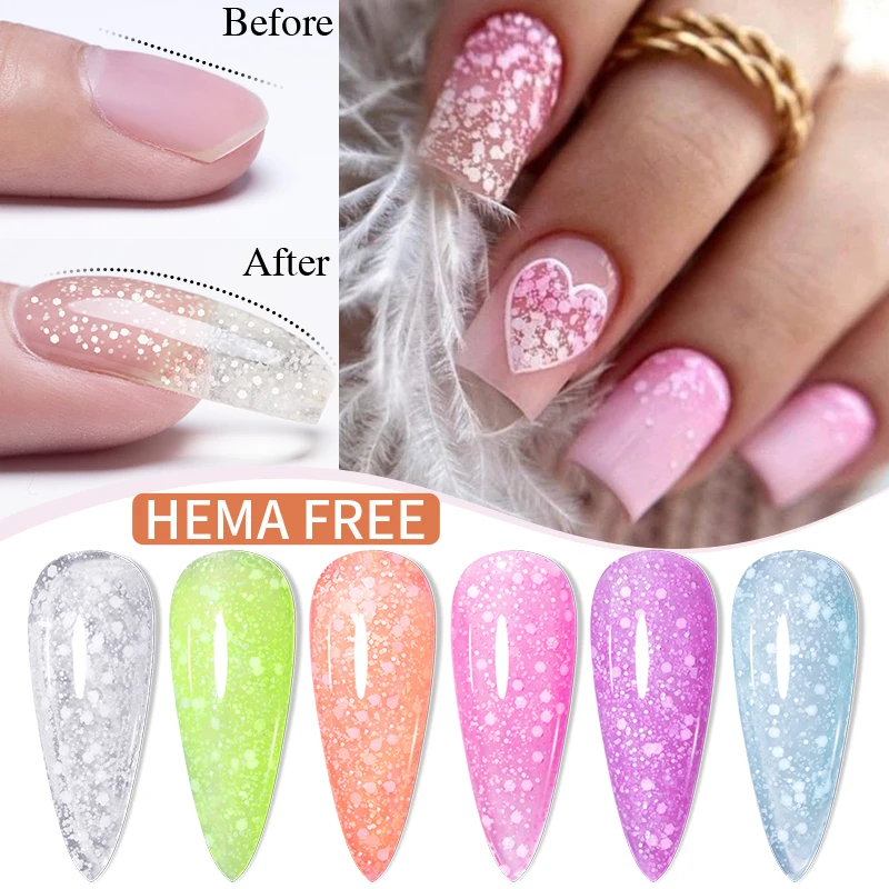 BOZLIN Hema Free 6 In 1 Snowflakes Extension Nail Gel Sparking Colorful Glitter Fast Extending Varnish Soak Off UV LED Gel