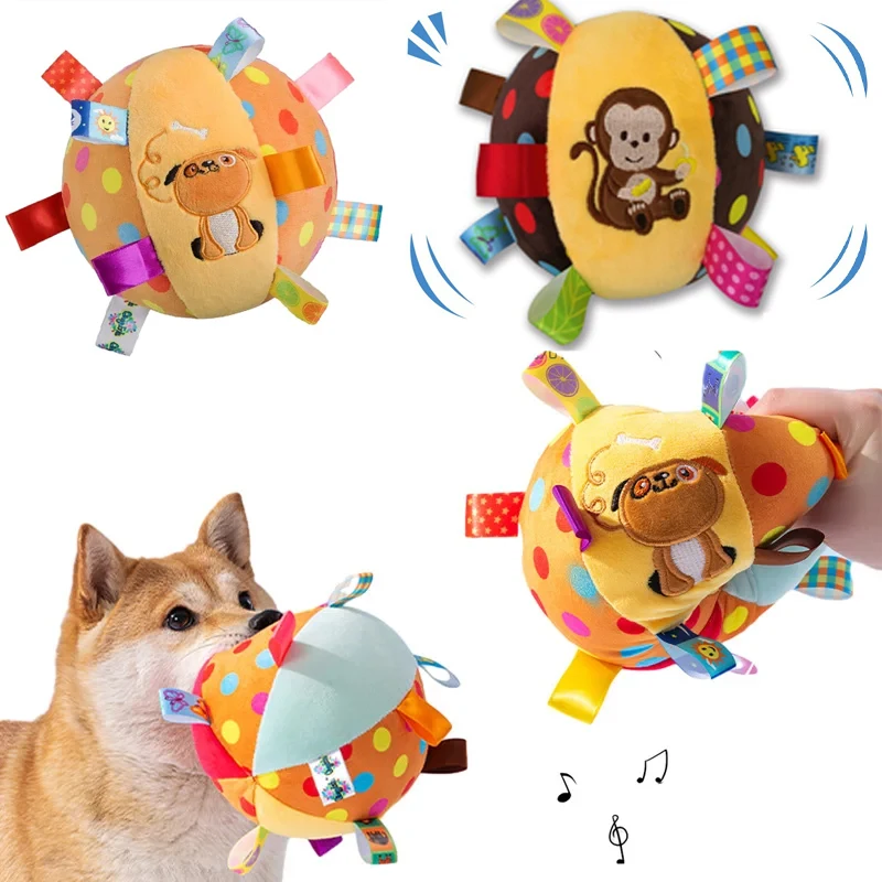 Interaktywna piłka dla psa, zabawka dla agresywnych gryzaków, treningowa, odprężająca, odporna na gryzienie, pluszowa zabawka z uchwytem i dzwoneczkami, artykuły dla zwierząt.