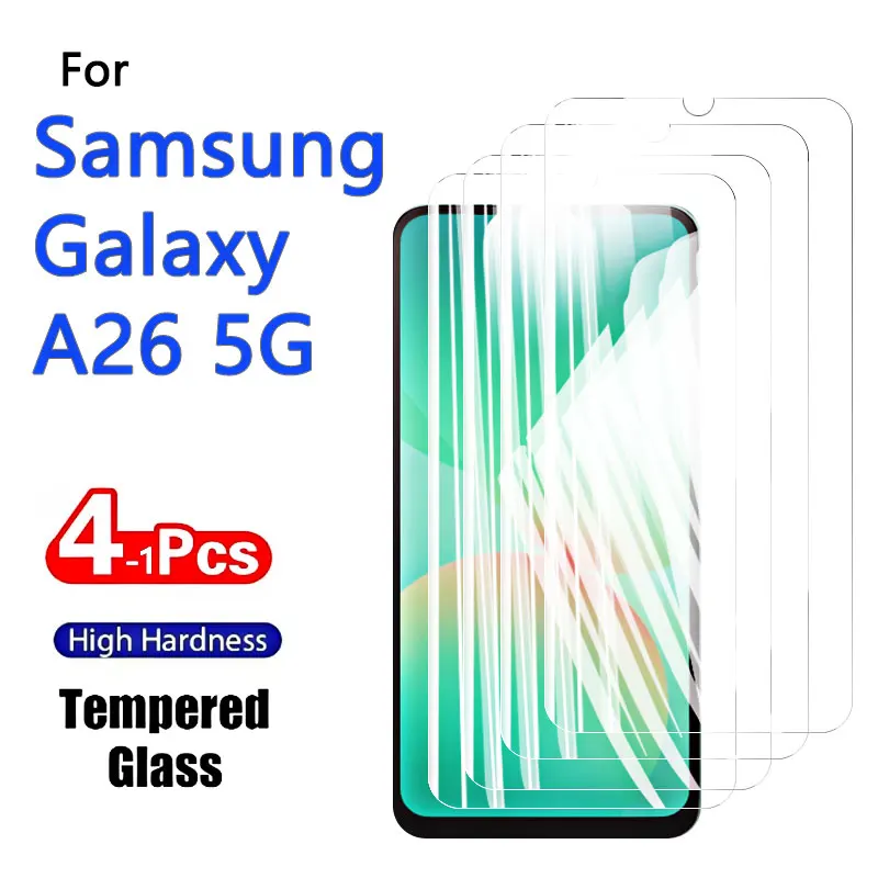 1–4 Stück Displayschutzfolien für Samsung Galaxy A26 5G, gehärtetes Glas, 9H HD, hohes Aluminium, kratzfest, 6,7 Zoll, Fingerabdruck