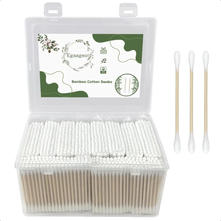 1000 Count Bamboo Cotton Swabs DoubleTipped Biodegradable and Organic Cotton Buds EcoFriendly Natural Sticks for Ear Cleaning M