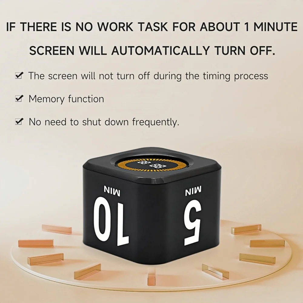 Schwerkraftsensor-Timerwürfel zum Lernen, visueller Flip-Timer mit LED-Bildschirm, Fokus-Zeitmanagement-Tool für Arbeit, Fitness, Yoga, Kochen – Detail 6
