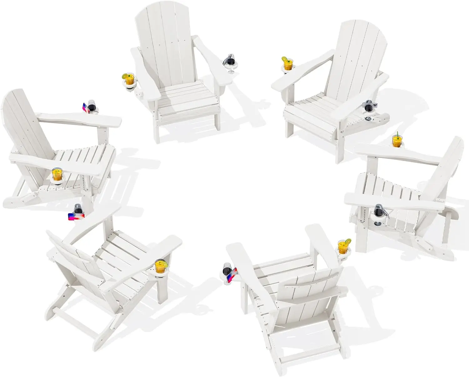 

Adirondack Chair with Cup Holders - Composite Adirondack Chairs Set of 6 HDPE Outdoor Chairs All Weather Use- White