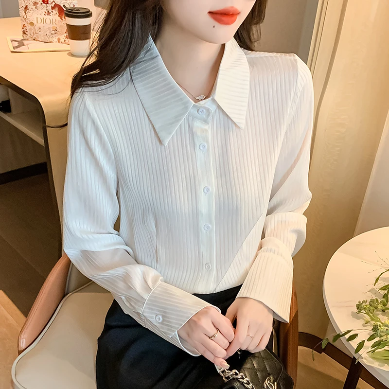 Fashion Turn Down Collar Women Shirt White Long Sleeve Striped Shirt Blouse Women Tops Blusa Blusas Camisas De Mujer Shirts M810