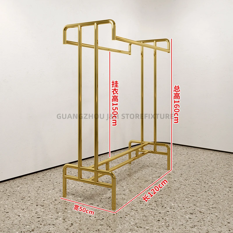 OEM ODM  Free Standing Garment Rack for Boutique Clothing Stand Metal Garment Stainless Steel Gold Clothing Display Rack