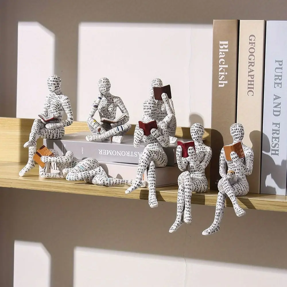 1Pcs Desk Ornament Accessories Resin Reading Figure Nordic Style Art Creative Abstract Thinker Sculpture Book Lover Modern