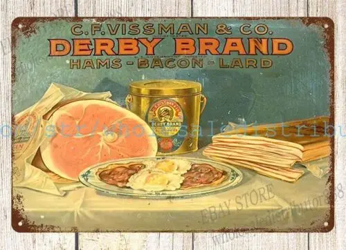 1pcs C.F.Vissman Co DERBY BRAND Hams Bacon Lard metal tin sign interior design