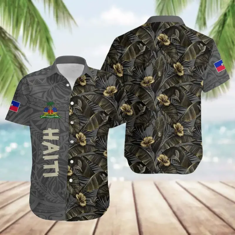 

2024 Summer New Haiti Hawaii Shirt Men's/Women's Shirt Women's Custom Name Hawaiian Shirt Casual Shirt