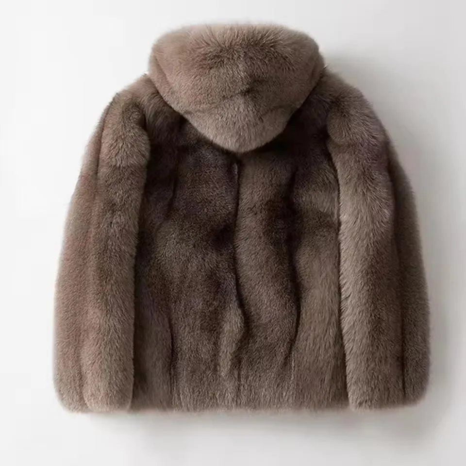 خريف شتاء جديد رجل الثعلب معطف الفرو موضة رشاقته مقنعين سترة مزاجه الترفيه الدافئة تقليد الفراء سترة الشارع #6