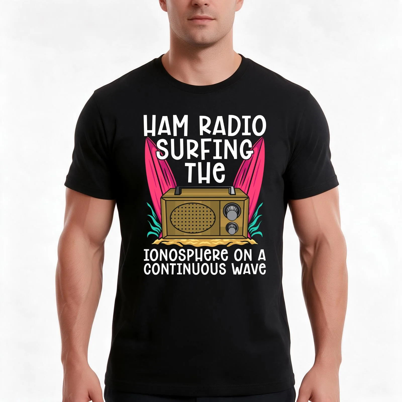 Ham Radio Surfing The Ionosphere On Amateur Radio T-Shirt, Summer Casual Cotton Tee, Oversized Streetwear Tops, Unisex Men Women