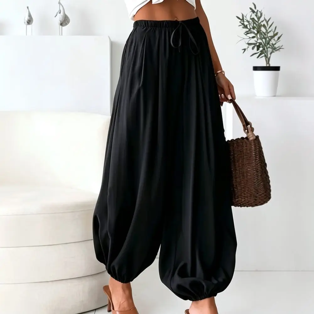 Womens Summer Casual Harem Pants Loose Drawstring Joggers Ninth Pants Solid Color Breathable Trousers Soft Relaxed Fit Bottoms