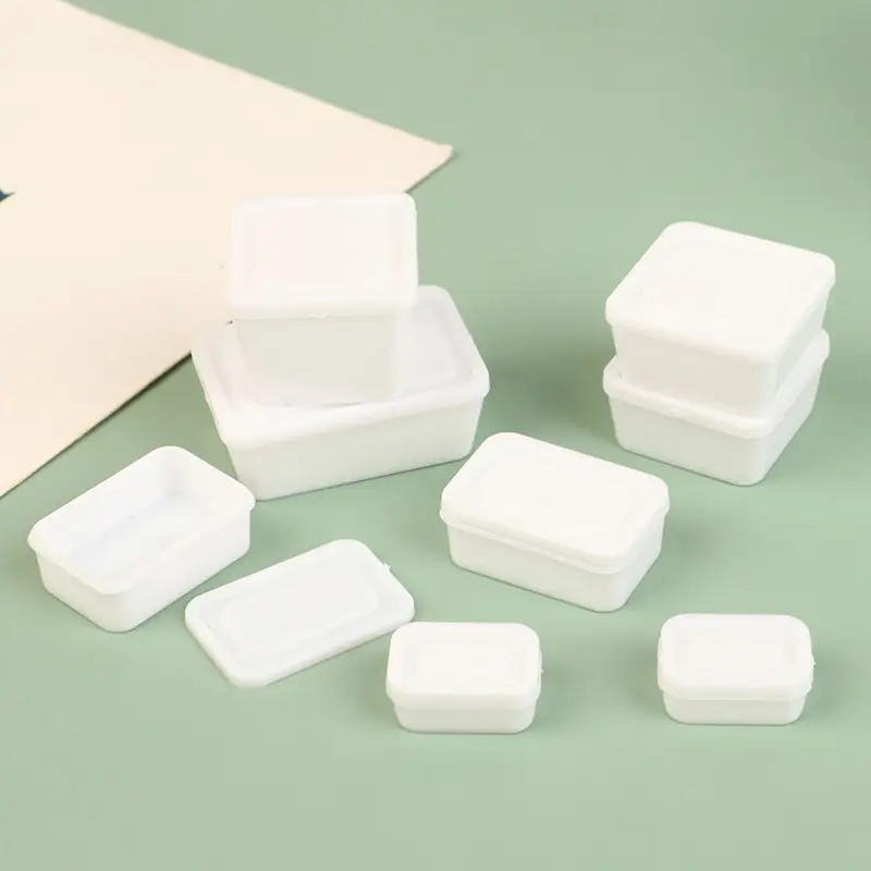 1Set 1:12 Dollhouse Miniature White Lunch Box Bento Storage Box Mini Kitchen Tableware Model Doll House Scene Decor Accessories