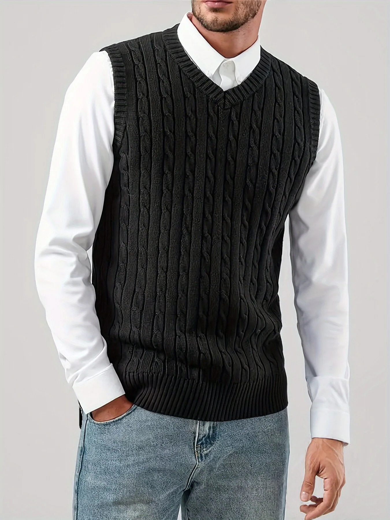 Men's Casual Fashion Cable Kni - Men'S Fashion V Neck Sweater บทวิจารณ์และราคา