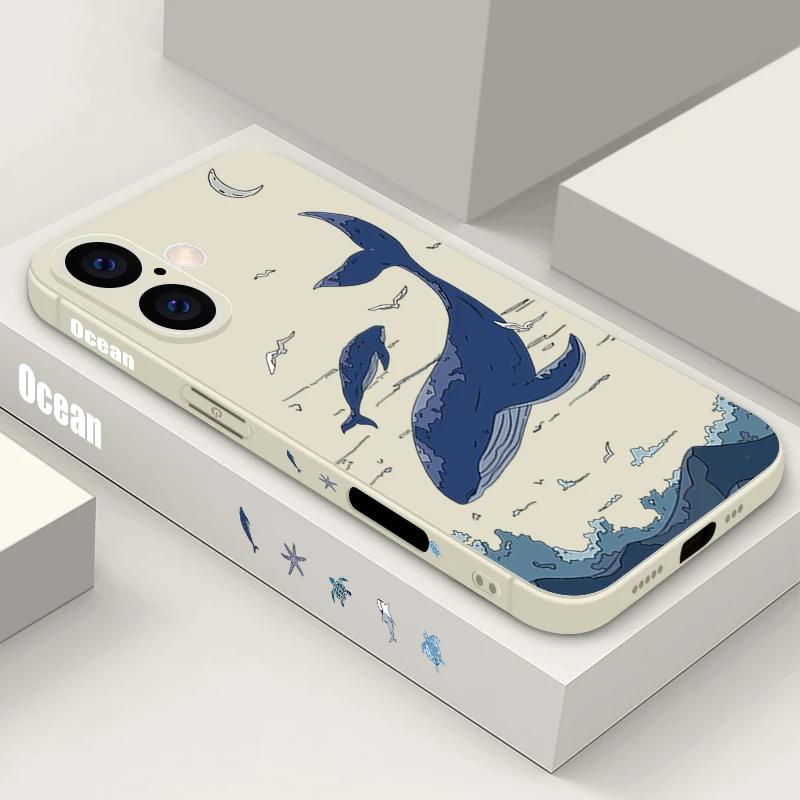 Ozean Tiere Wal Delphin Telefon Fall Für iPhone 16 15 14 13 Pro Max 12 16 Pro 16e 11, stoßfest TPU Silikon Soft Cover Funda