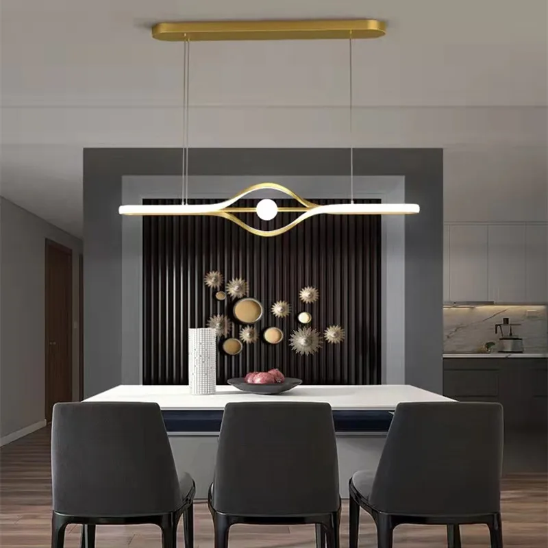 

Modern Minimalist Led Pendant Lights Dimmable Long Black Gold for Table Dining Room Kitchen Office Hanging Lamp Lusters Fixture