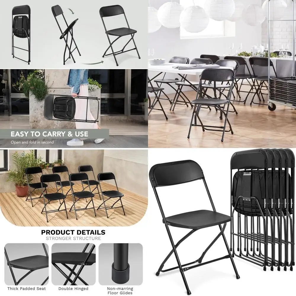 

Набор из 6 прочных пластиковых складных стульев грузоподъемностью 650 фунтов для свадеб, вечеринок, использования в помещении и на улице