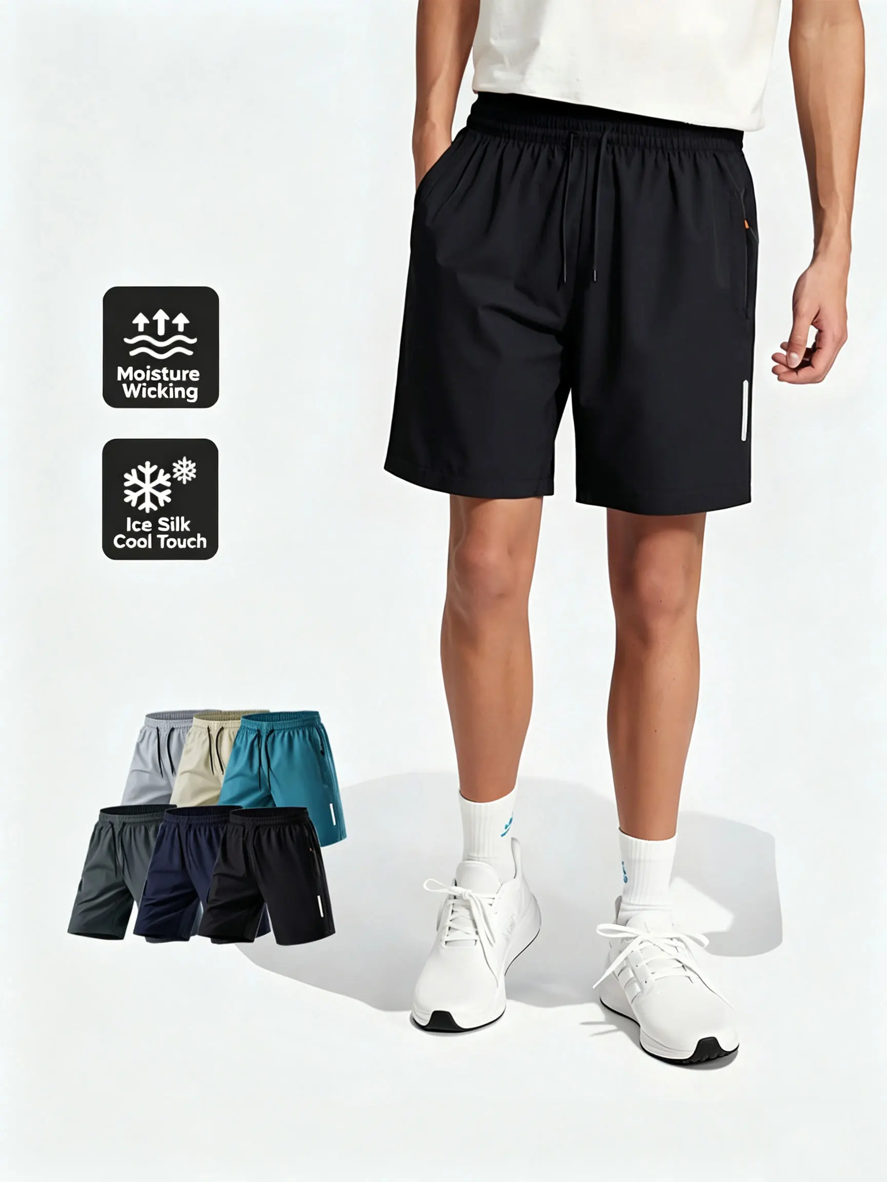 Mens Summer Quick Dry Athletic Work Shorts Casual Hiking Pants Shorts with Zipper Pockets Loose Fit Plus Size Outdoor Trousers