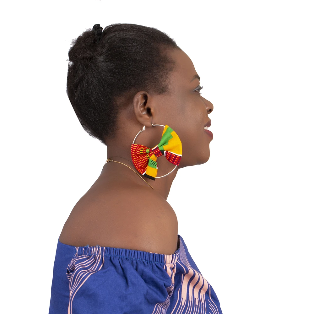 2023 African Earrings Fashion Women Africa Handmade Statement Circle Jewellery Print Wax Fabric Accessories WYA078