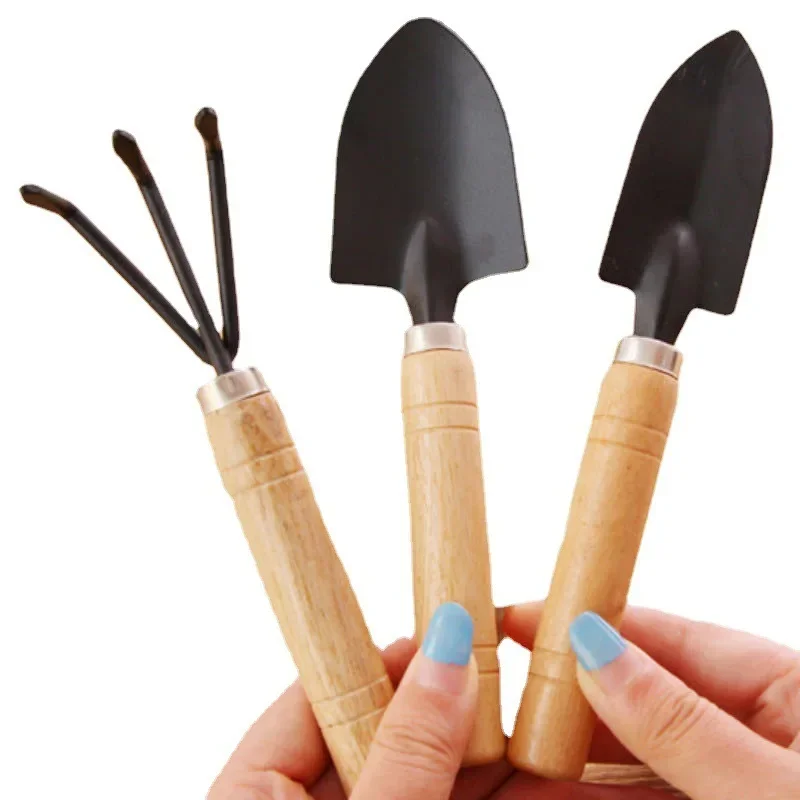 

BIESUO Three-piece set Iron shovel Gardening Shovel Flower Planting Shovel Garden Wooden Handle Gardening Hand Tool Small Home