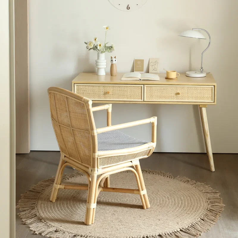 Nordic solid wood desk, Japanese desktop rattan writing desk, modern desk