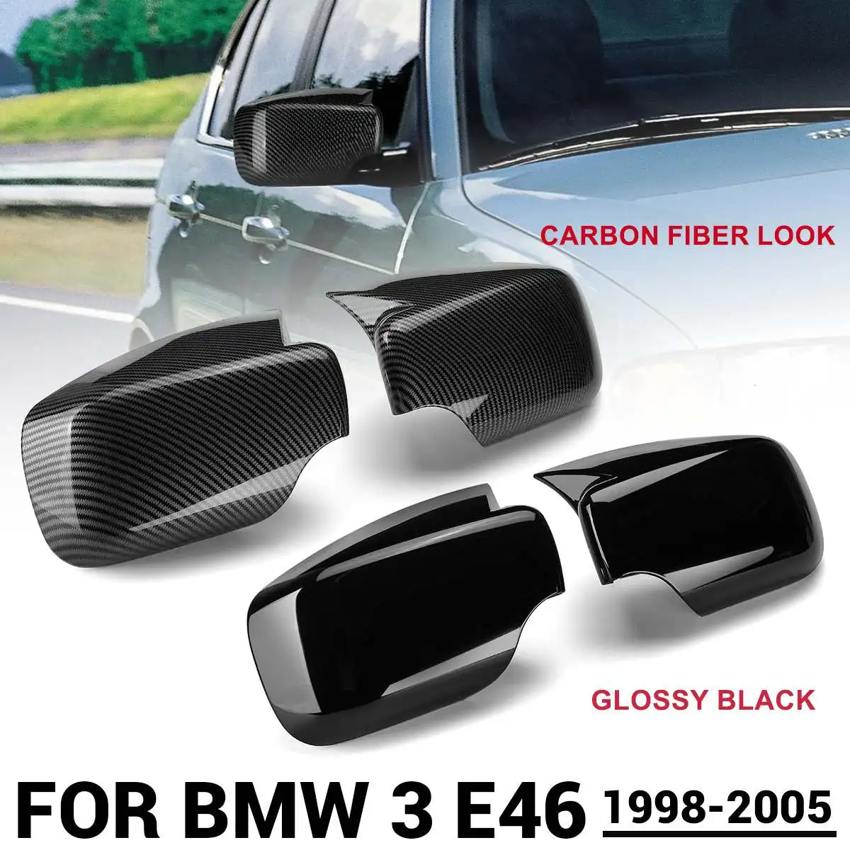 

For BMW 3 E46 4 Doors Pair Rear View Mirror Side Wing Cap Cover Direct Add-On Left & Right