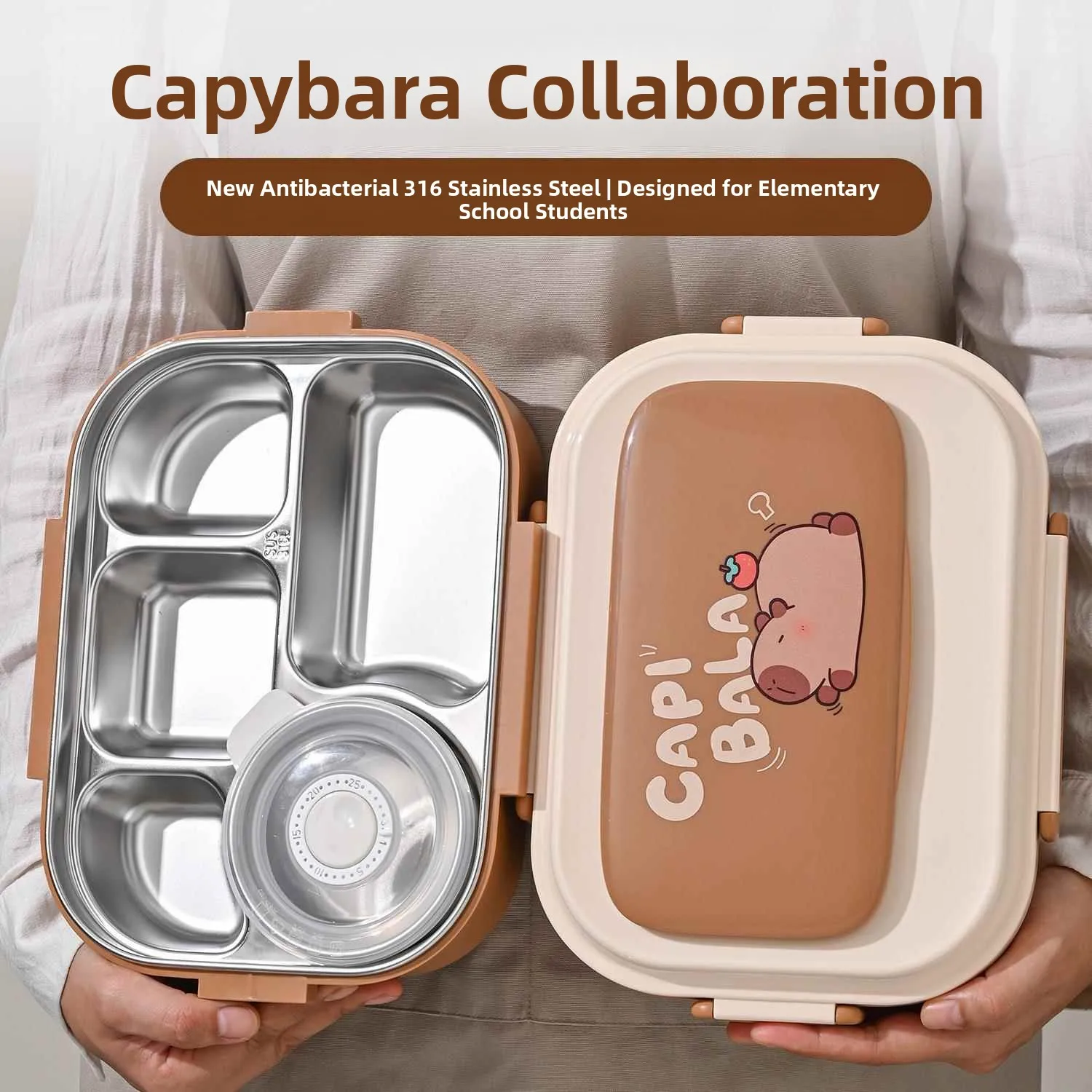

Stainless Steel Insulated Lunch Box Microwave Safe Bento Box Partitioned Meal Container Square Shape Five Sections for Office...