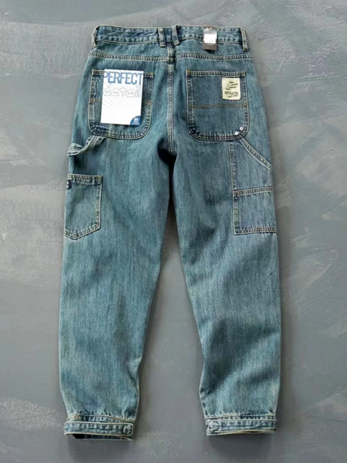 

Мужские джинсы из плотного хлопка в винтажном стиле, прямого кроя, свободные, в американском и японском стиле, цвет хаки