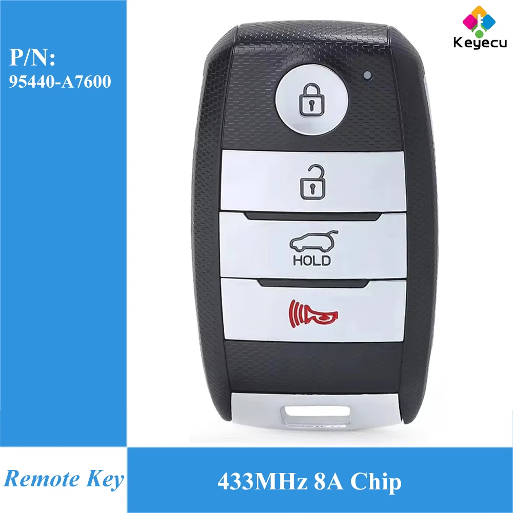 

Умный пульт дистанционного управления KEYECU, 4 кнопки, 433 МГц, 8 А, чип для Kia Forte 2016 2017 2018 95440-A7600 FCC ID: CQOFN00100