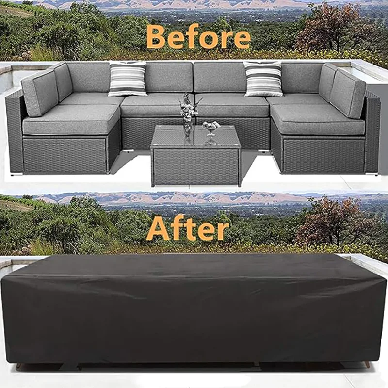 Outdoor furniture dust cover, 210D Oxford cloth, black silver sofa cover, waterproof cover, outdoor patio furniture cover