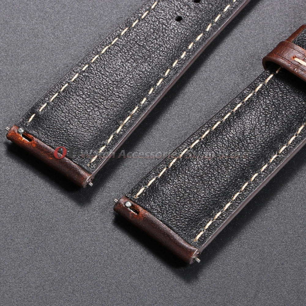 For Omega Vintage Oil Wax Cowhide Watch Strap 18mm 19mm 20mm 21mm 22mm Brown Head Layer Leather Watchband Pin Buckle Accessories - view 4