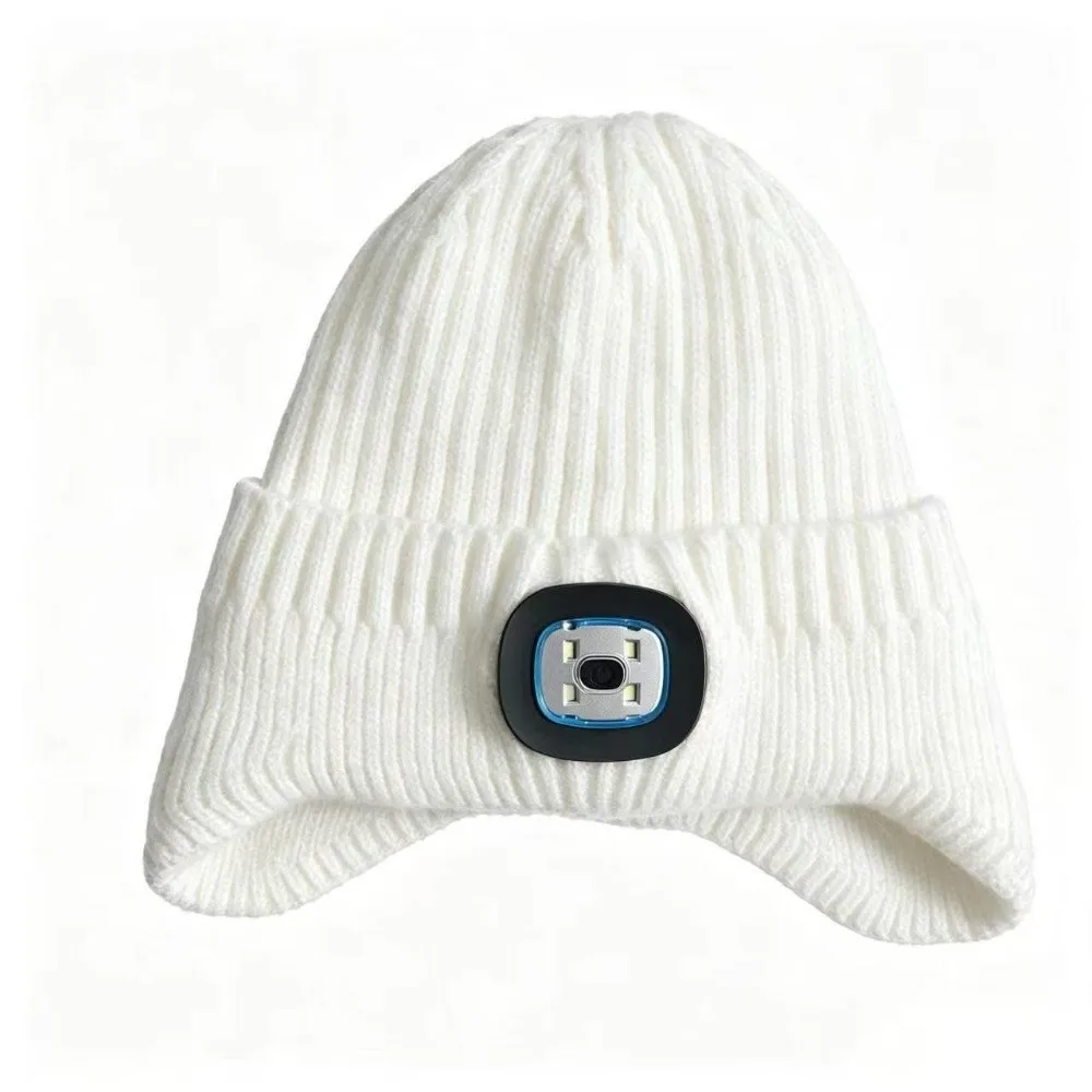 Rechargeable LED Light Beanie White LED Light Warm and Elastic Lighted Beanie Hat Three Brightness Levels Knitted