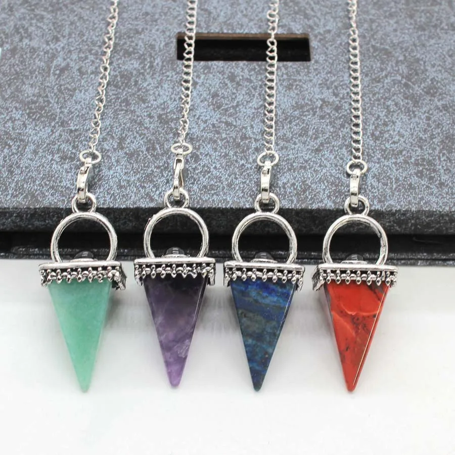 Crystal Quadrangular Pyramid Stone Pendulums For Dowsing Scrying Divination Pendulos Natural Amethyst Rose Quartz Stone Pendants