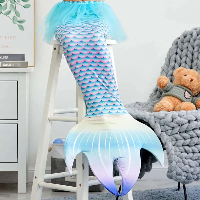 3-12 Years Girl Mermaid Swimsuit with Headwear Jewelry Beach Pool Party Cosplay The Little Mermaid Costume Swimming Bathing Suit