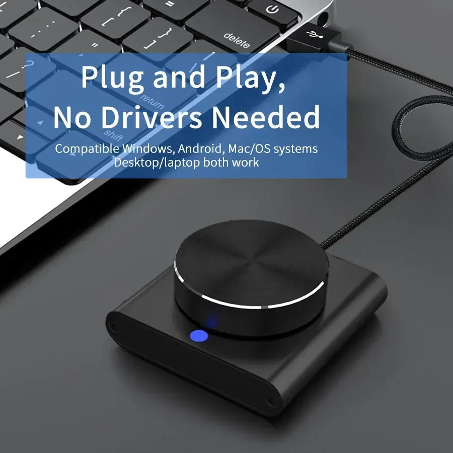 مقبض التحكم في مستوى الصوت USB للكمبيوتر وحدة تحكم الوسائط المتعددة مع وظيفة كتم الصوت/الإيقاف المؤقت بمفتاح واحد تدعم Windows/Mac/IOS/Android/Linux