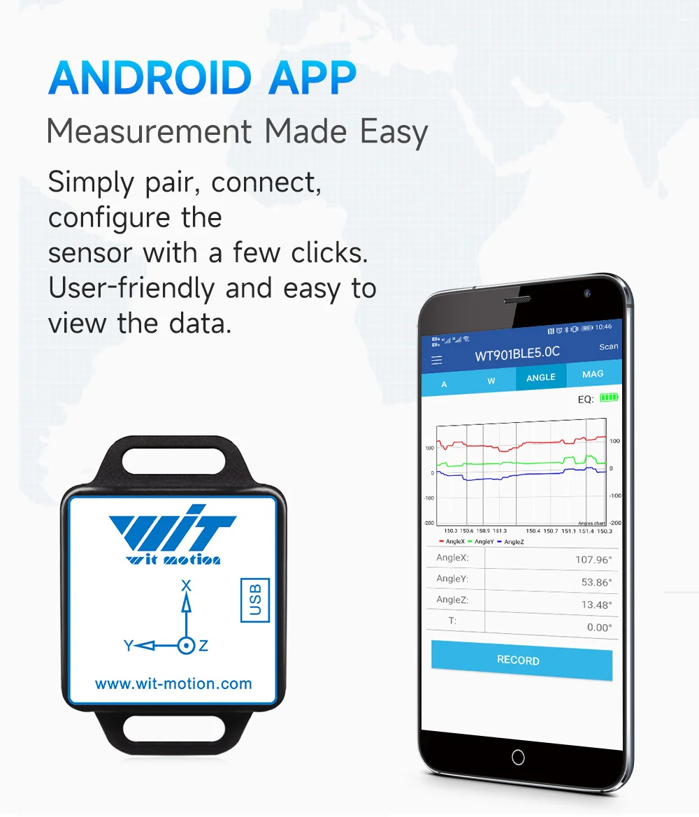 WitMotion WT901BLECL BLE 5.0 Low-Power Accelerometer,9-axis Gyroscope+Angle(XY 0.05° Accuracy)+Magnetometer with Kalman Filter