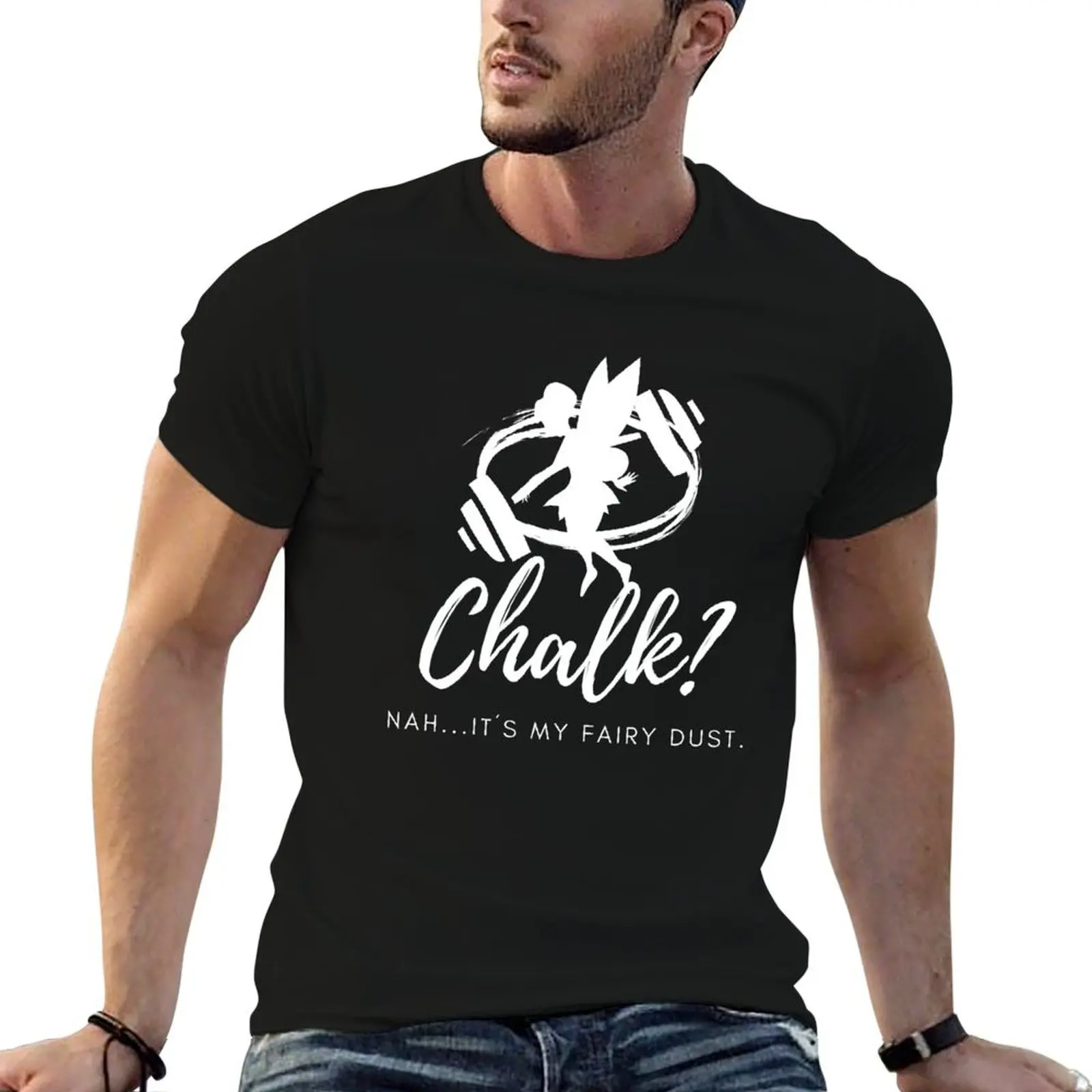 Funny CrossFit/Fitness/Gym Chalk Design WHITE/BLACK T-Shirt Plus Size Basic Short Sleeve Top