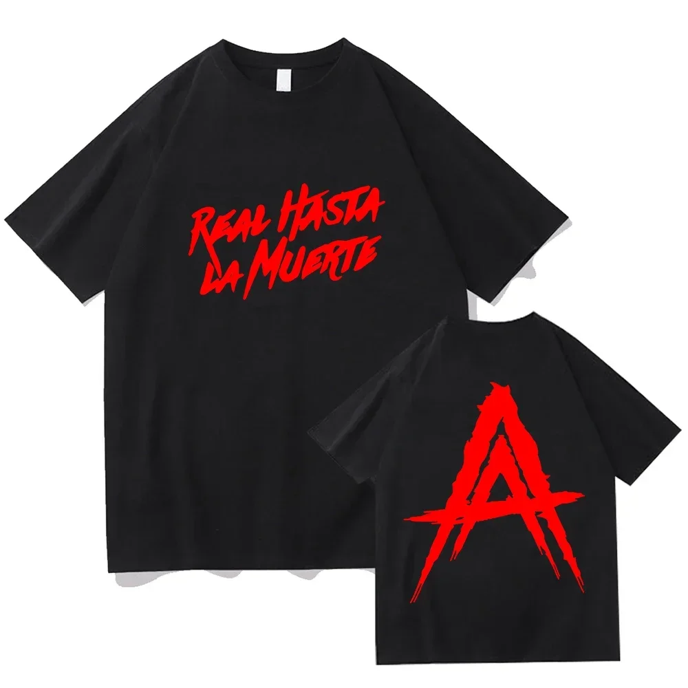 

Men's fashion rapper Anuel AA pattern print 100% pure cotton short-sleeved T-shirt loose hip-hop streetwear