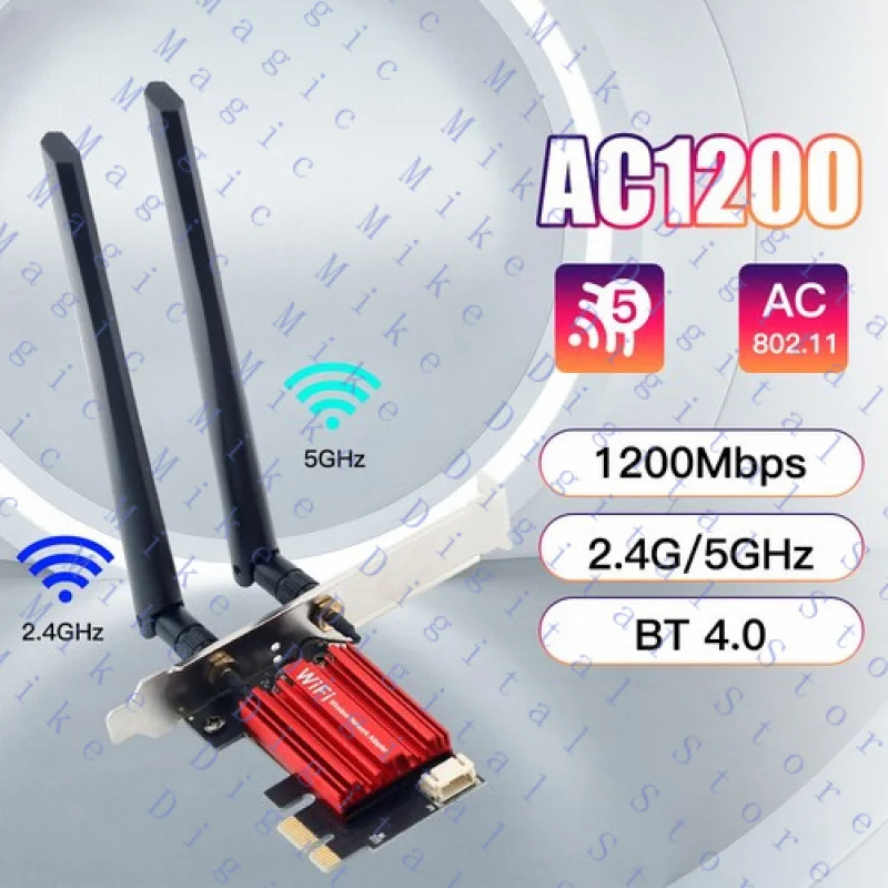 H  WiFi 5 AC1200 PCI-E Wireless Adapter Network Card BT 4.0 Dual Band For Win10/11