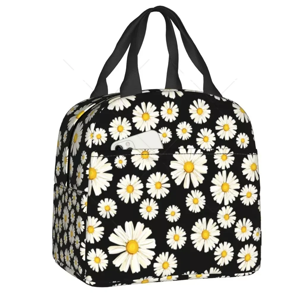 Beautiful Flower Daisy Lunch Bag Chamomile Floral Portable Cooler Thermal Insulated Bento Box for Women Children Food Picnic Bag