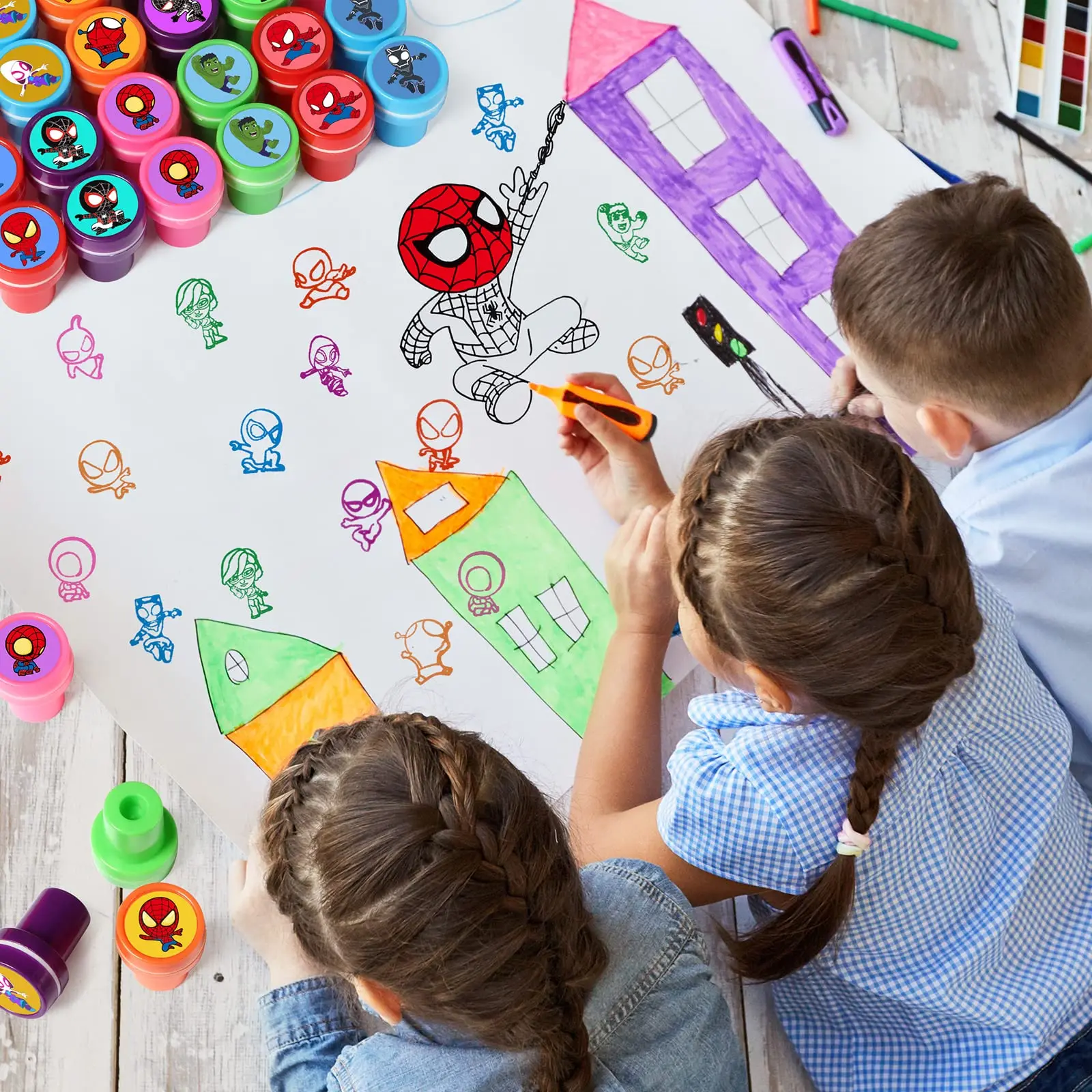 10/20/30 قطعة سبايدرمان ختم Stamps هدايا حفلة عيد ميلاد الأطفال تذكارية بيناتا الحشو الفصول الدراسية المكافآت الجوائز