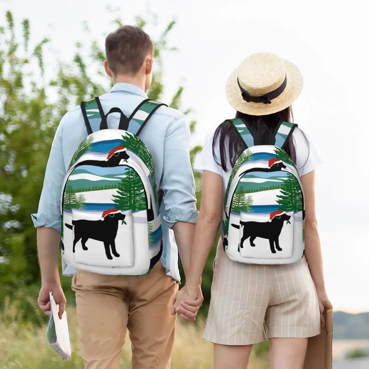 Black Labrador Dog Christmas Winter Student Backpack School Bag Hiking Travel Daypack for Boys Girls Bookbag Shoulder Bags