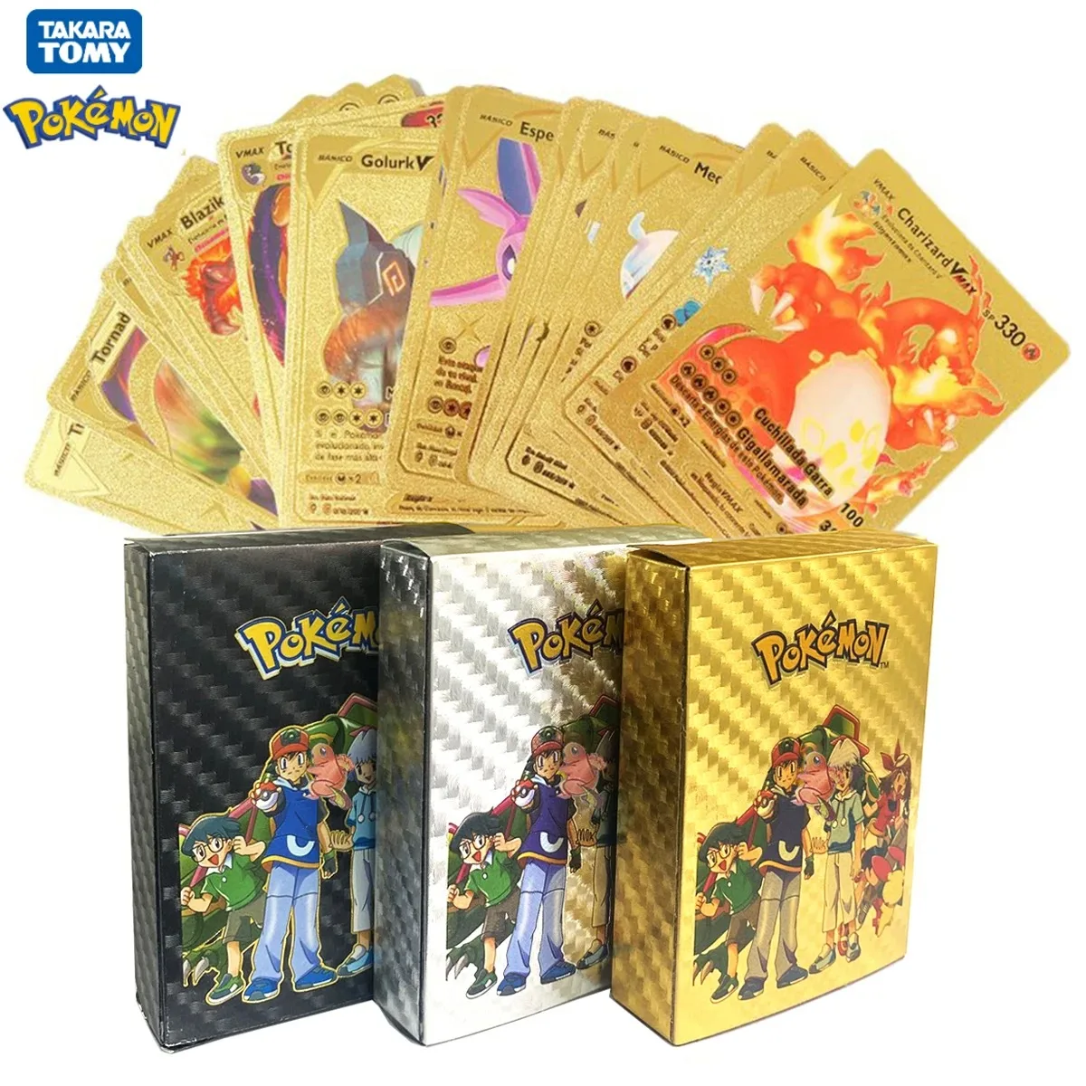 27-110pcs Pokemon Cards NoRepeat English Spanish French German Gold VAMX GX Pikachu Charizard Collection Battle Trainer Card Toy