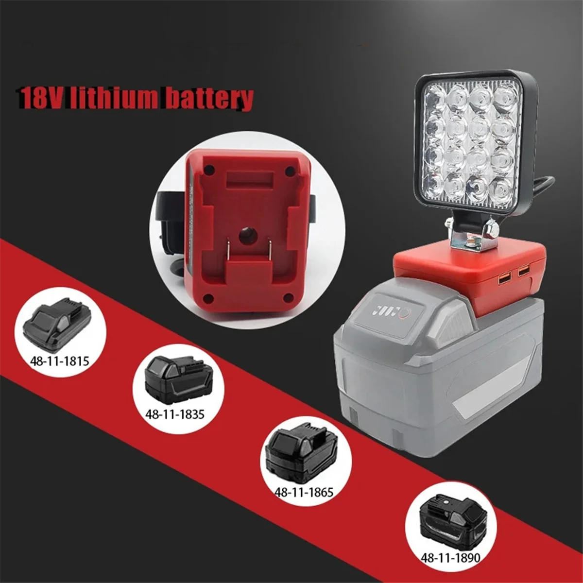 AB01 16 LED Work Light Spotlights Outdoor Work Fishing Handheld Emergency Tool Light for 18V Lithium Battery