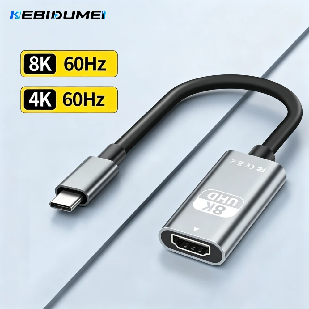 KEBIDUMEI 8K 60Hz Type C to HDMI-compatible Adapter USB 3.1 HUB HDTV Converter Cable for PC MacBook iPad Samsung Laptop