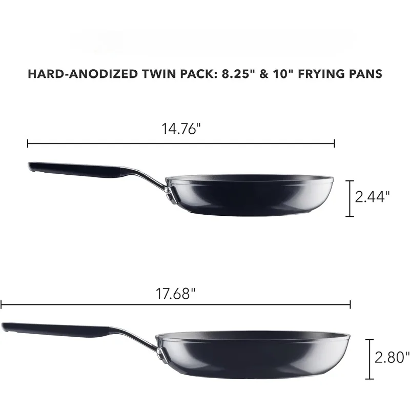 Hard Anodized Nonstick Frying Pans/Skillet Set, 8.25 Inch and 10 Inch, Onyx Black