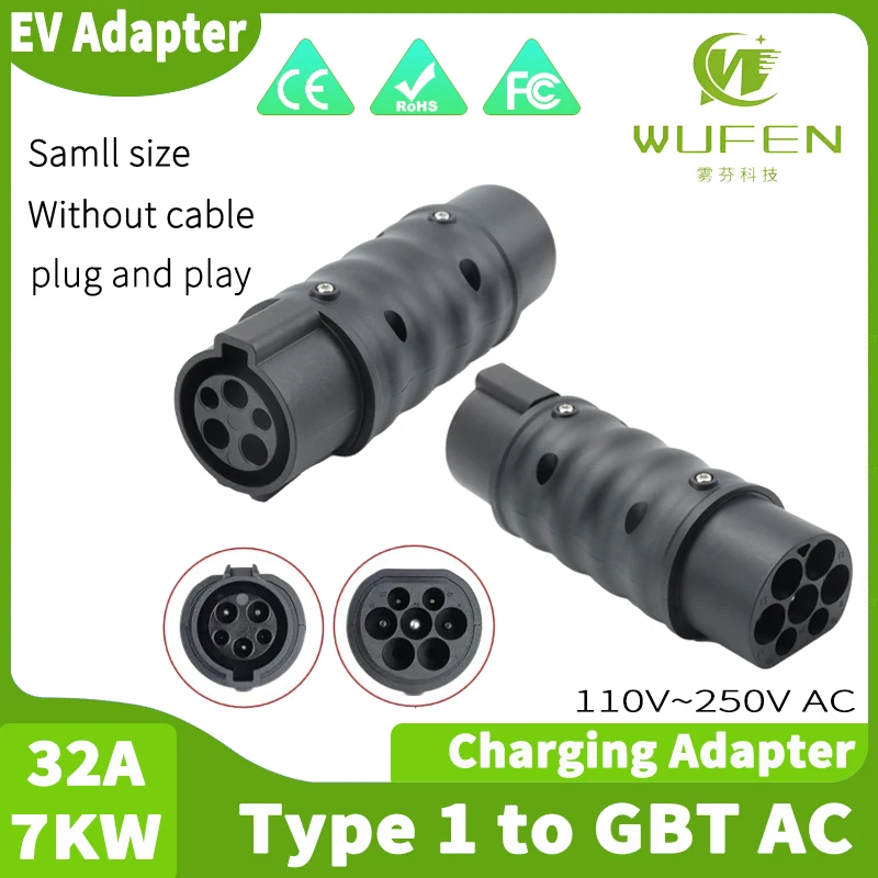 WUFEN North America Type1 EV Charger to GB/T Car Charging SAE J1772 to GBT Adapter 32A 7KW for BYD JAC VW Zeekr Electric vehicle