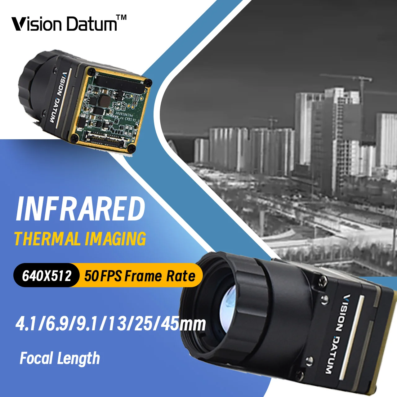 Uncooled 640x512 50kHz MIPI Analog USB Radiometric Thermal Camera Module for Security Monitoring Vision Datum